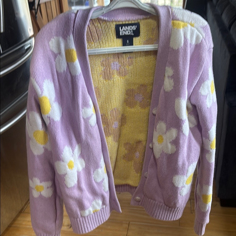 Lands' End Purple Floral Cardigan